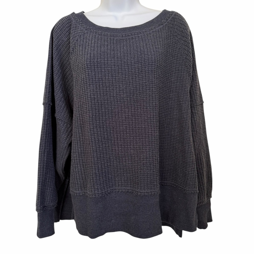 AE American Eagle Big Hug Crew Neck Waffle Navy Blue Sweatshirt Size XS NWT